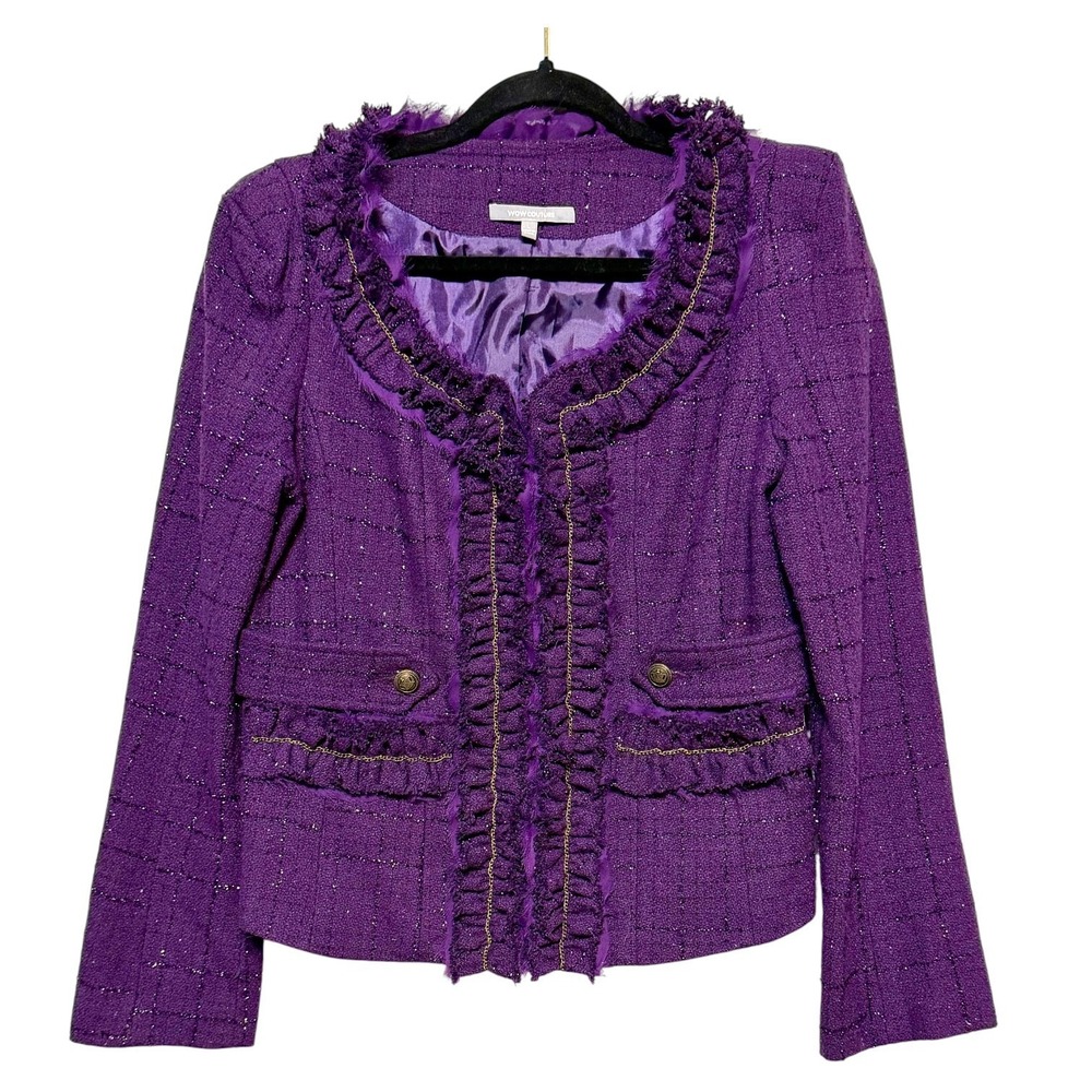 Vtg WOW‎ Couture Y2K Coquette Tweed Jacket Women's Size L Retro Glam Whimsigoth